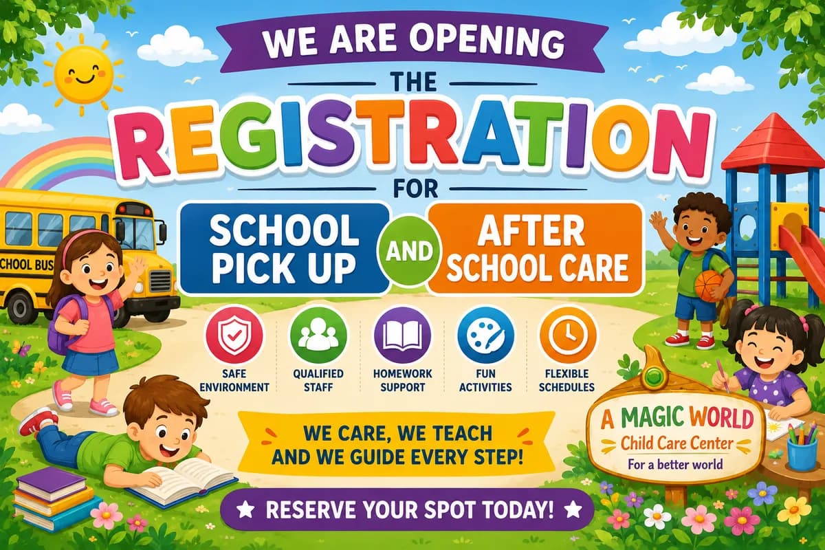 We are opening the registration for School Pick Up and After School Care - Reserve your spot today!