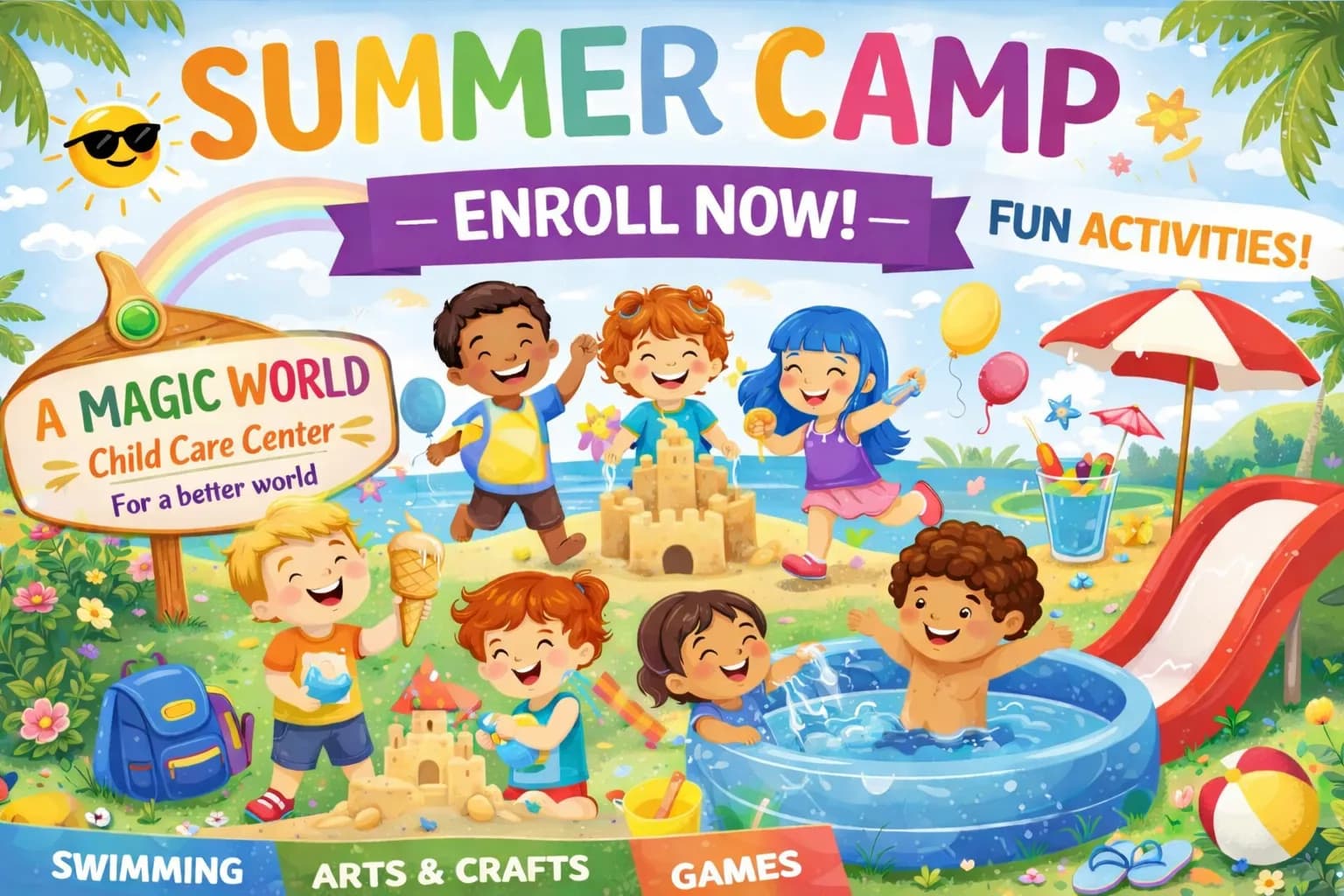 Summer Camp 2026 - Register Now! Swimming, Arts & Crafts, Games